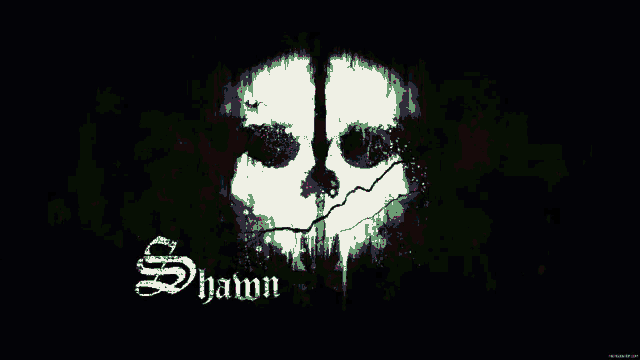 a green skull with the name shawn written on it