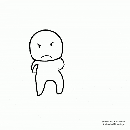 a black and white drawing of a person with an angry face .