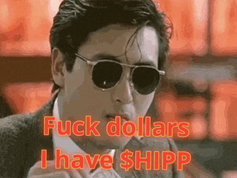 a man wearing sunglasses and a suit says fuck dollars i have shipp