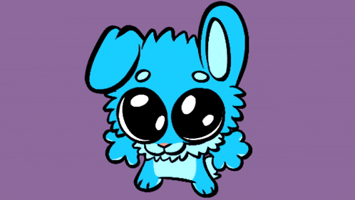 a cartoon drawing of a blue monster with a purple background