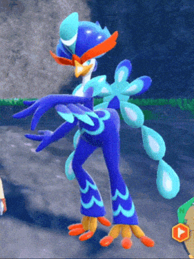 a video game character with blue wings and a red head
