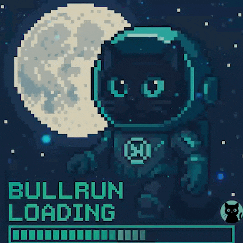 a pixel art of a cat in an astronaut costume with the words bullrun loading below it