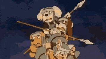 a cartoon character is holding another character on his shoulders