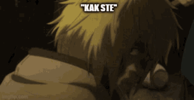 a close up of a person 's face with the words " kak ste " above them
