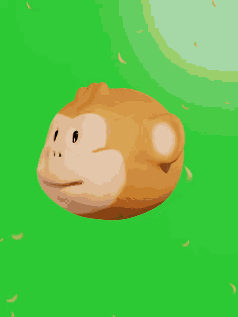 a monkey 's head is floating in the air on a green background