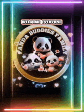 a welcome everyone panda buddies family sign with three panda bears