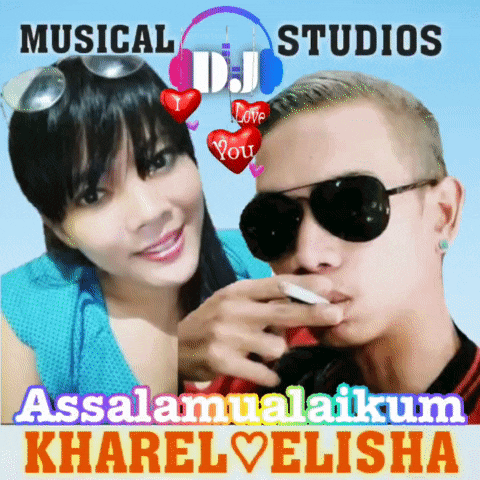 a man smoking a cigarette next to a woman with the words musical dj studios on the bottom