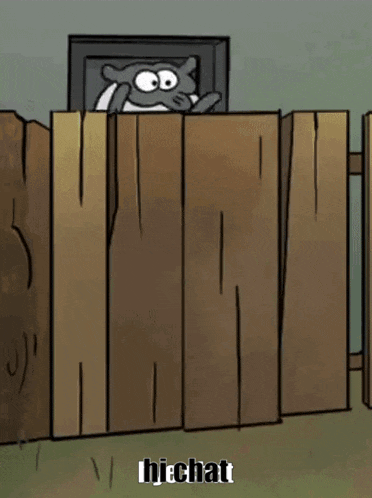 a cartoon of a sheep behind a wooden fence with the words hi chat below it