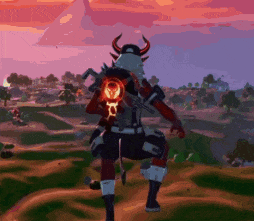 a painting of a person with horns and a gun