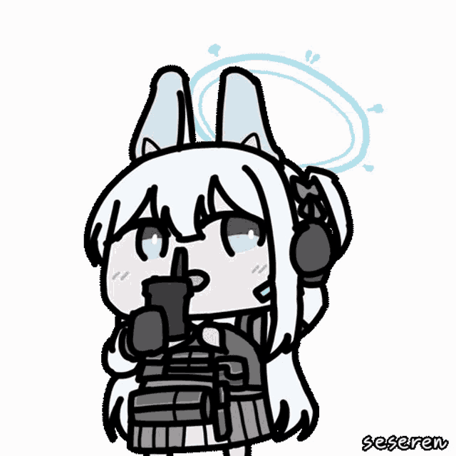 a cartoon of a girl with bunny ears holding a gun with the word seseren below her