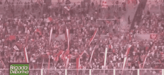a blurred image of a stadium with the words brigada deportiva on the bottom left