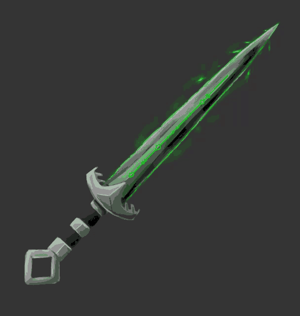an illustration of a sword with a green glowing blade