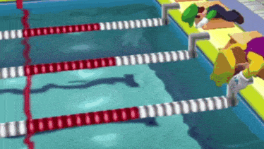 a cartoon character is swimming in a pool