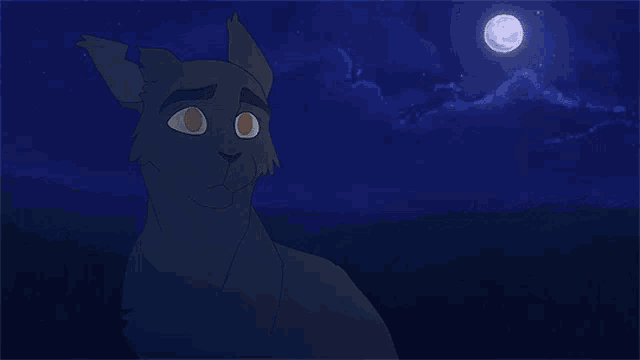 a cartoon drawing of a cat looking at the moon