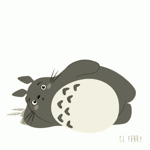 a cartoon drawing of a totoro laying down