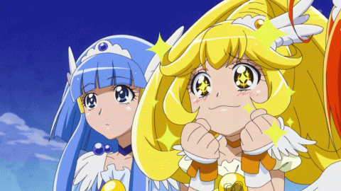 two anime girls with blue hair and yellow hair