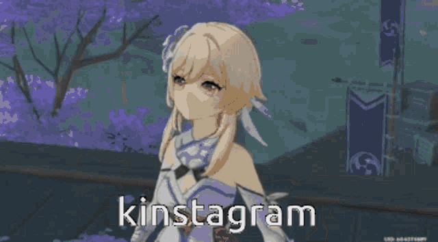 a pixel art of a girl with the words kinstagram written on the bottom .