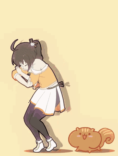 a drawing of a girl standing next to a squirrel with a star in the background