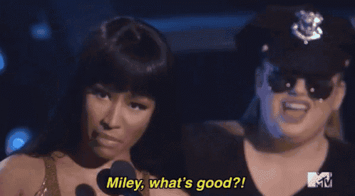 a woman in a police uniform says miley what 's good ..