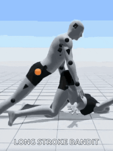 a man and a woman are having sex in a long stroke bandit pose