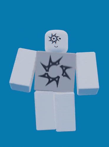 a white block with a smiley face and a star on his head