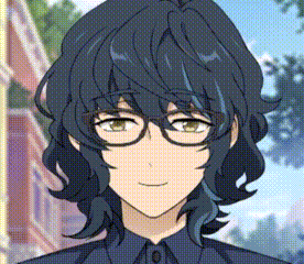 a close up of a person wearing glasses and a blue shirt .