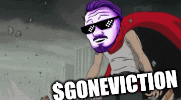 a cartoon of a man wearing sunglasses and a cape with the words sgoneviction written below him