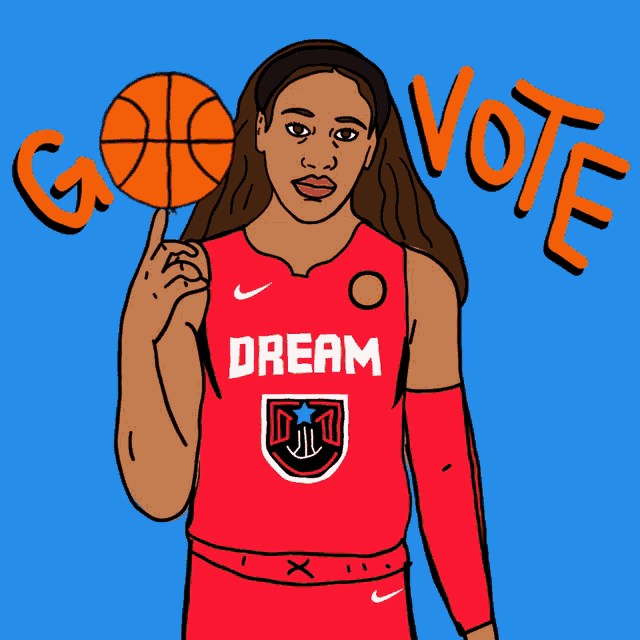 a cartoon of a female basketball player wearing a red jersey with the word dream on it