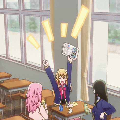 a girl in a classroom is holding up a piece of paper that says ' ec ' on it