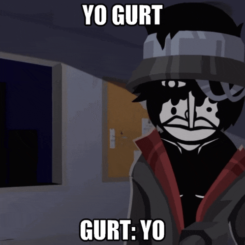 a cartoon character with the words yo gurt gurt yo on the bottom
