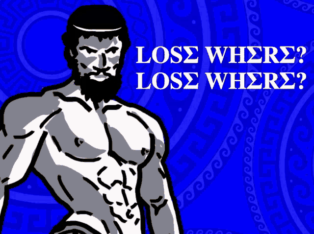a drawing of a naked man with the words lose where written above him
