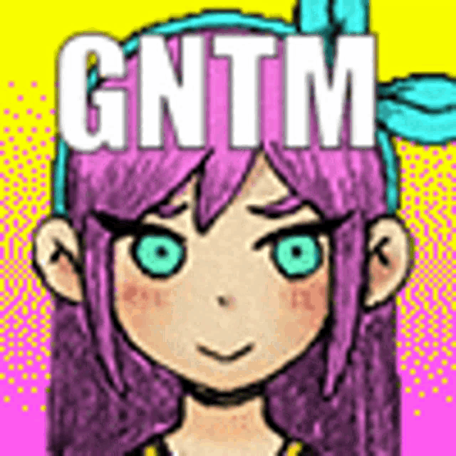 a girl with purple hair and green eyes is wearing a blue headband .