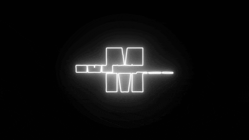 a black background with a white outline of a triangle and square