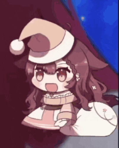 a cartoon girl wearing a santa hat is sitting on a couch .