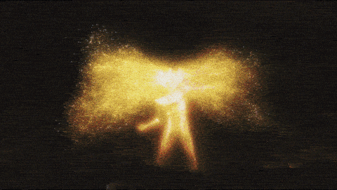a painting of a large explosion with a blurred background