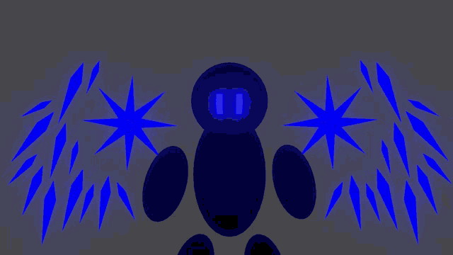 a drawing of a cartoon character with blue wings and a glowing face