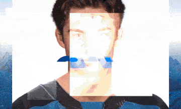 a pixelated image of a man 's face with a third eye