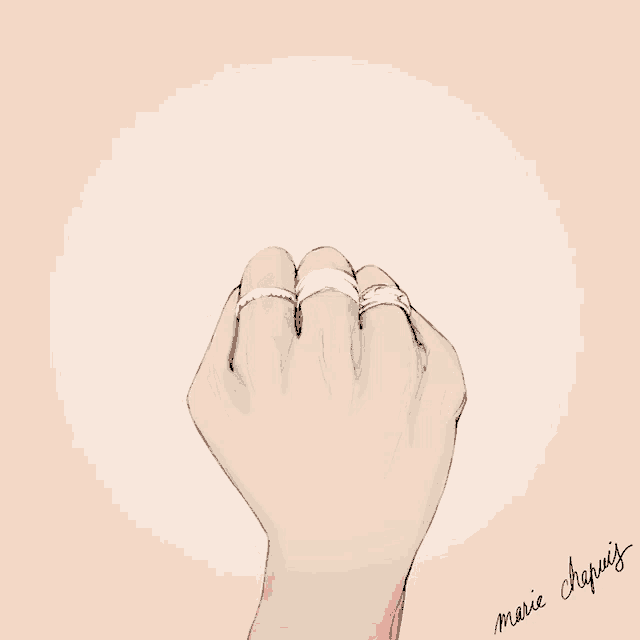 a drawing of a woman 's hand with red nail polish and marie chapais written on the bottom