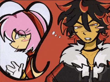 a cartoon drawing of a boy and a girl with a heart in the middle