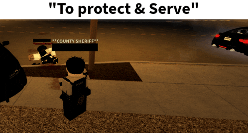 a sign that says " county sheriff " next to a person