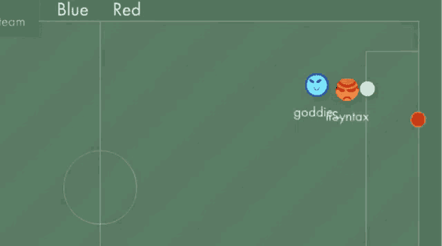 a soccer game with a blue and red team