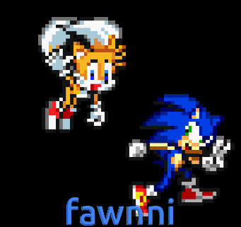 a pixel art of tails and sonic with the name fawnni