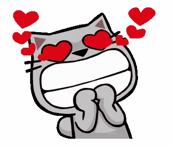 a cartoon cat with hearts in his eyes and hearts coming out of his eyes .