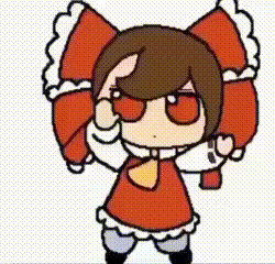 a cartoon of a girl in a red dress with a bow on her head and red eyes .