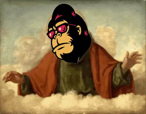 a painting of a gorilla wearing pink sunglasses and a red robe