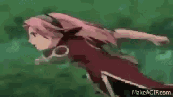 a girl is running on a green field in a pixel art .