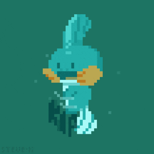 a pixel art of a fish with the name steve-k on the bottom right