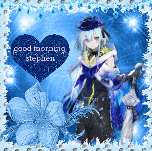 a good morning stephen card with a girl in a blue dress