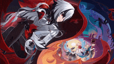 a girl with long white hair is surrounded by other characters