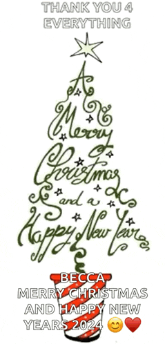 a christmas tree with the words merry christmas and a happy new year on it